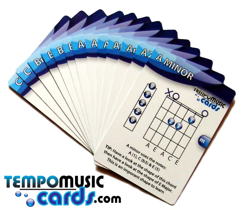 Guitar flash cards to learn 50 essential guitar chords