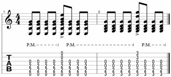 Using palm muting when strumming chords